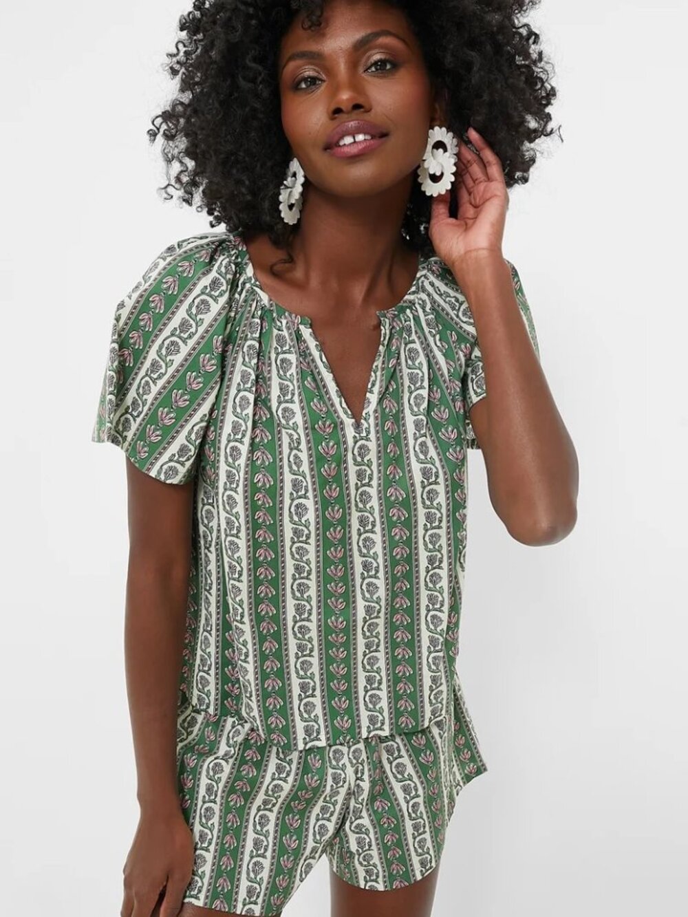Tuckernuck TNuck Beach Fern and Floral Stripe Elena Top 100% Cotton Blouse XS